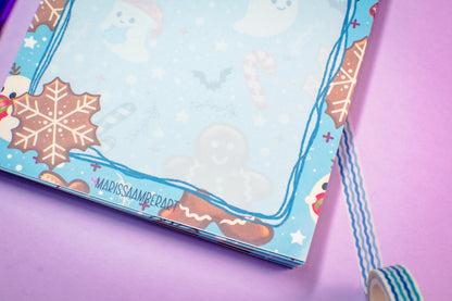 Handmade Gingerbread and Ghosts Blank Notepad | 4.25in x 5.5in