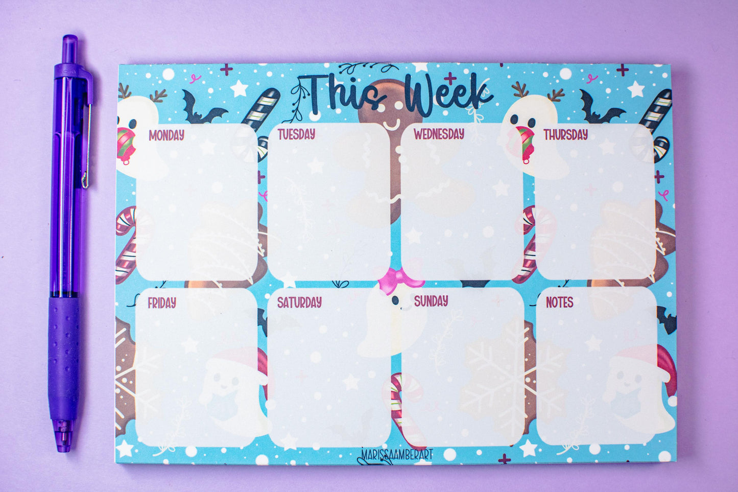 Handmade Gingerbread and Ghosts Weekly Planner Notepad | 5in x 7in