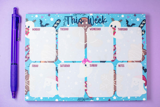 Handmade Gingerbread and Ghosts Weekly Planner Notepad | 5in x 7in