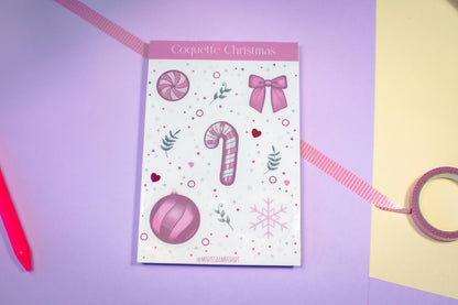 Pink Winter Holiday Coquette Kiss Cut Vinyl Sticker Sheet