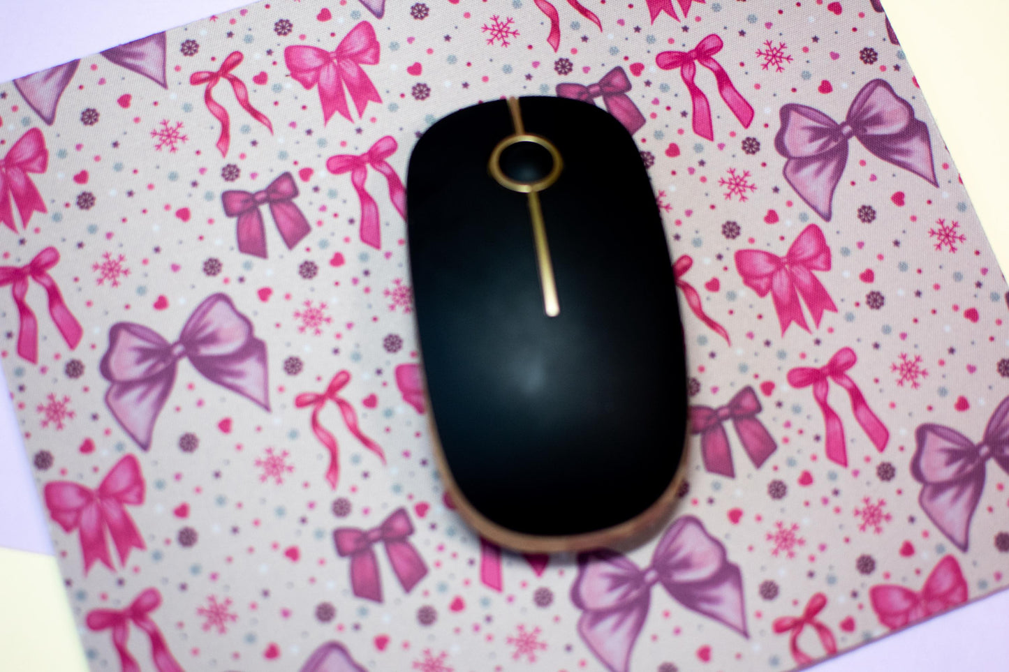 Pink Winter Holiday Bows Mouse Pad