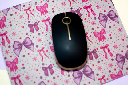 Pink Winter Holiday Bows Mouse Pad