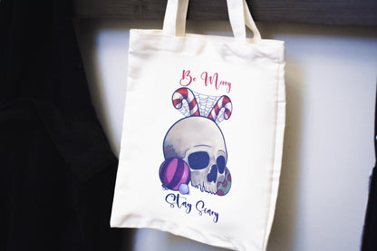 Be Merry Stay Scary Festive Skull Canvas Tote Bag