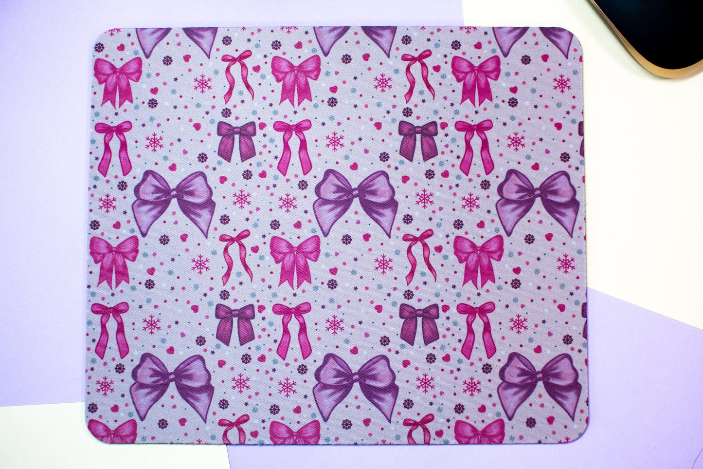 Pink Winter Holiday Bows Mouse Pad