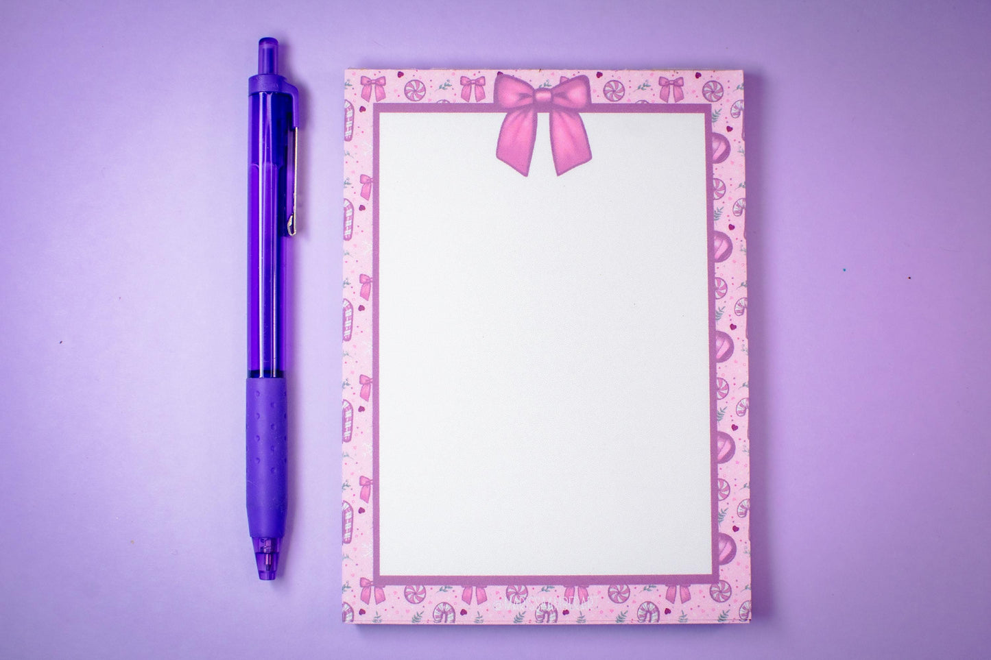 Handmade Pink Winter Holiday Coquette Blank Notepad | 4.25in x 5.5in