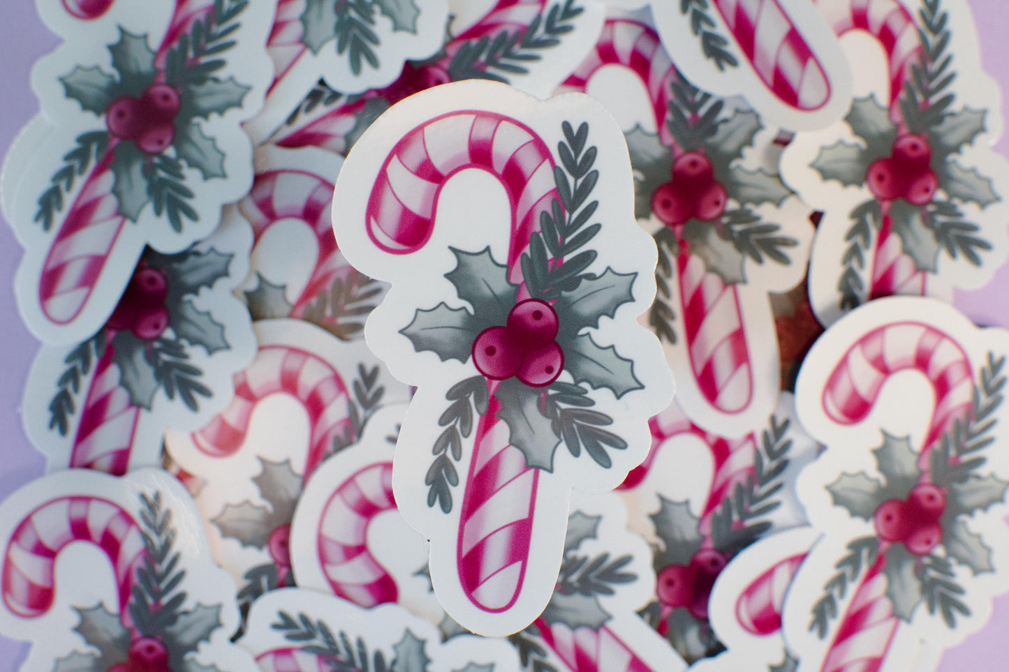 Pink Winter Holiday Coquette Candy Cane Die Cut Vinyl Sticker
