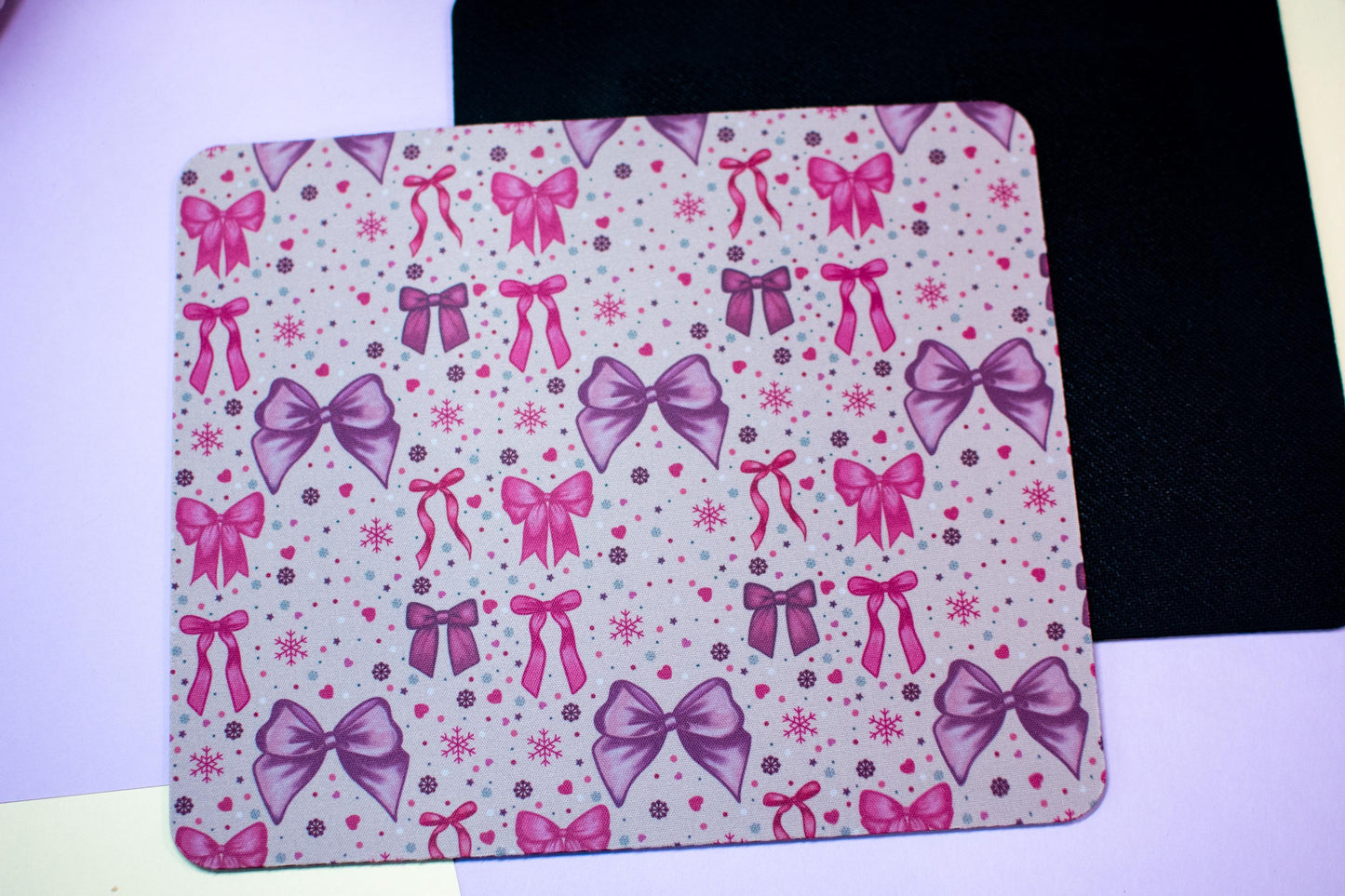Pink Winter Holiday Bows Mouse Pad