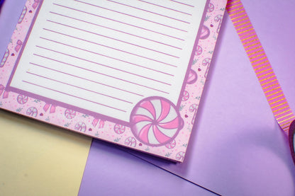Handmade Pink Winter Holiday Coquette Lined Notepad | 4.25in x 5.5in