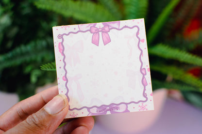 Handmade Pink Winter Holiday Bows Mini Notepad | 3in x 3in