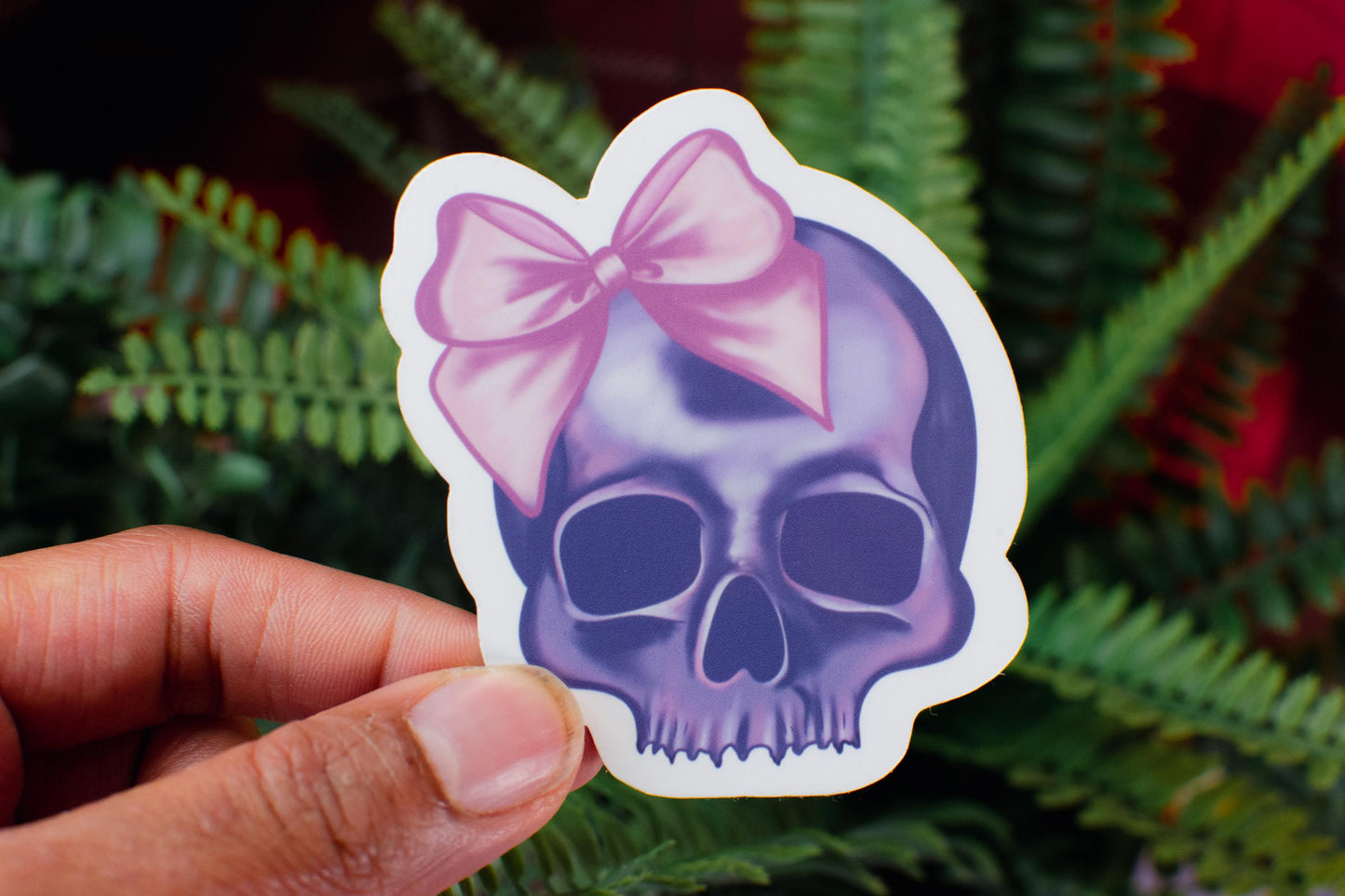 Purple Skull with a Pink Bow Die Cut Vinyl Sticker