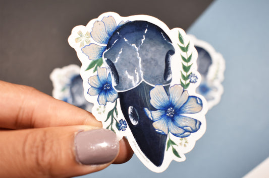 Floral Raven Skull Die-Cut Vinyl Sticker