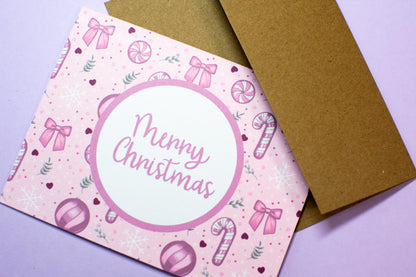 Merry Christmas Pink Winter Holiday Coquette Holiday Greeting Card