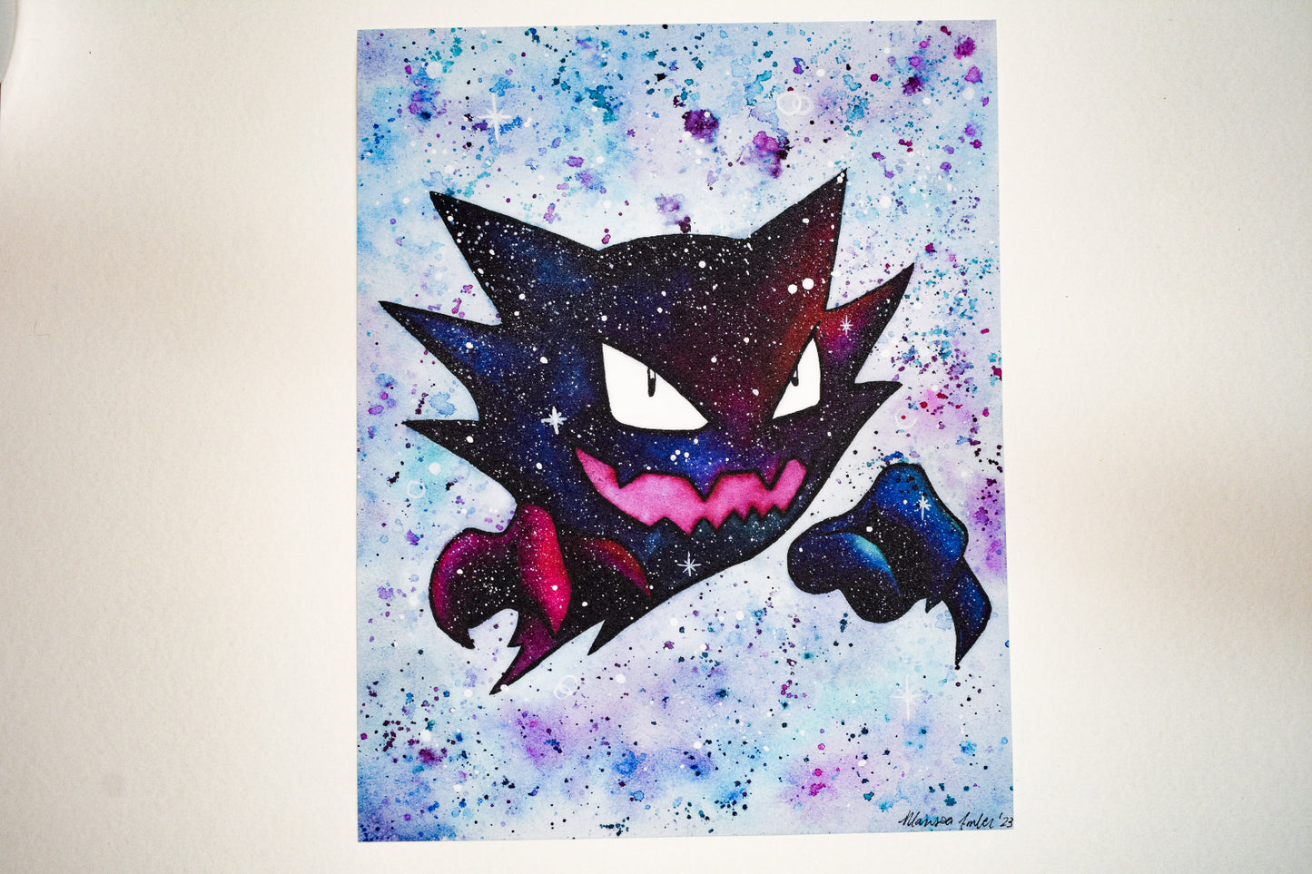 Colorful painting of a character with a space-themed background
