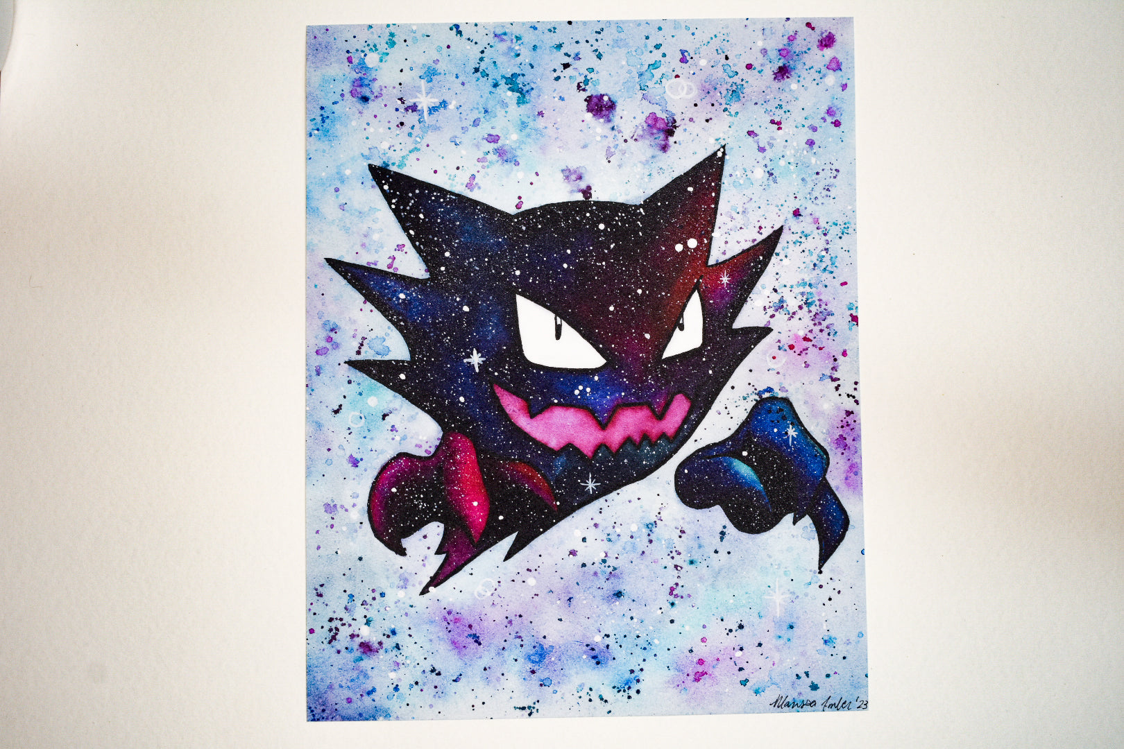 Colorful painting of a character with a space-themed background
