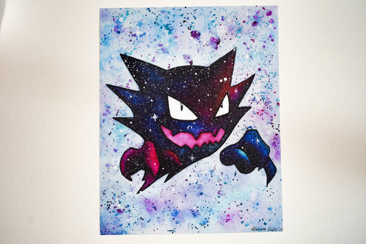 Colorful painting of a character with a space-themed background