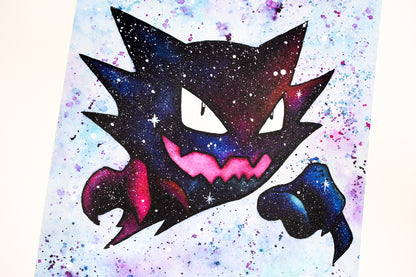 Cartoon character with a space-themed background