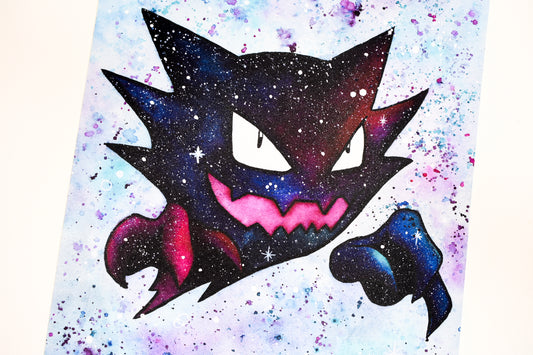 Cartoon character with a space-themed background
