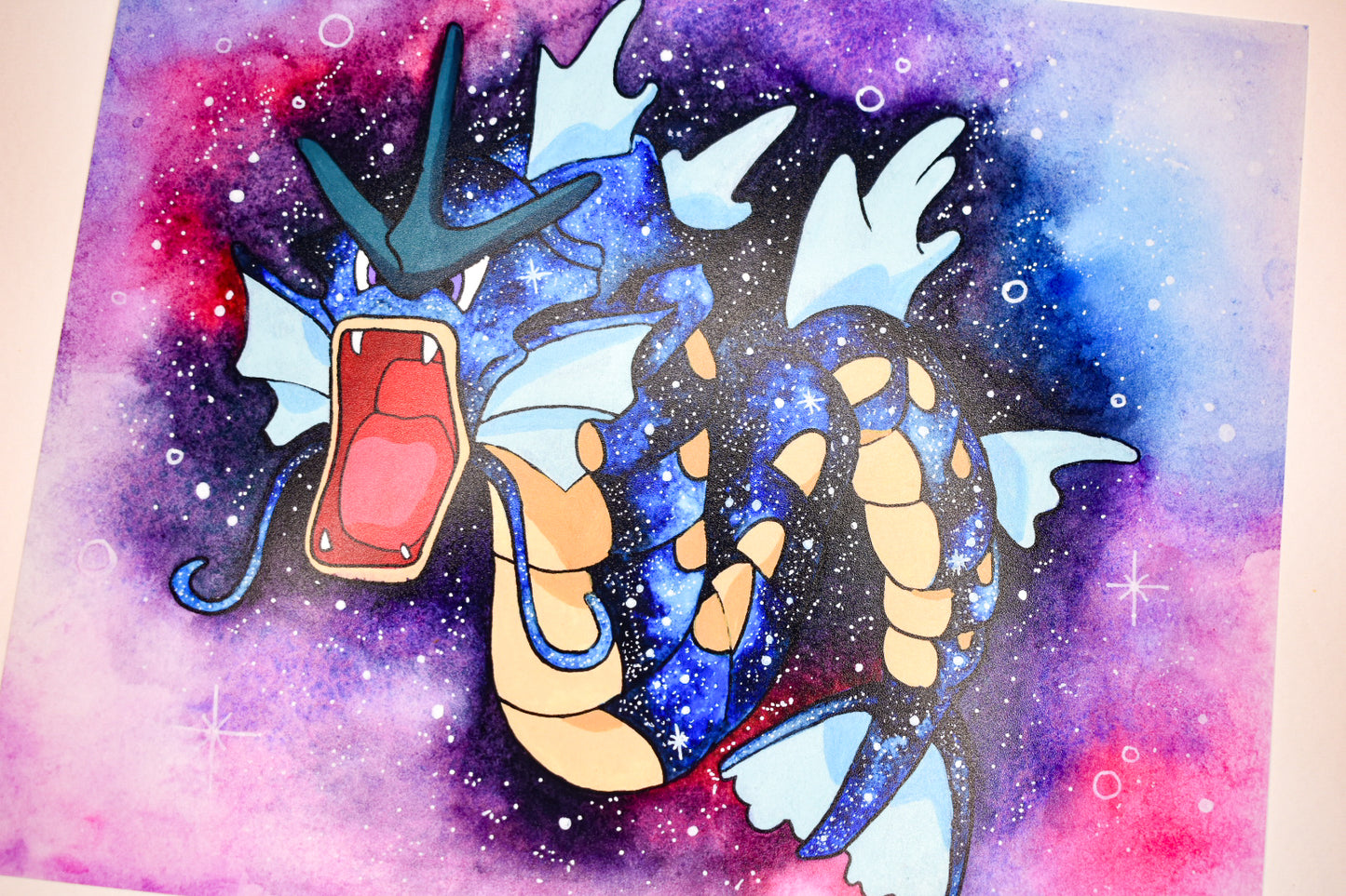 Cartoon character with a colorful, galaxy-like background