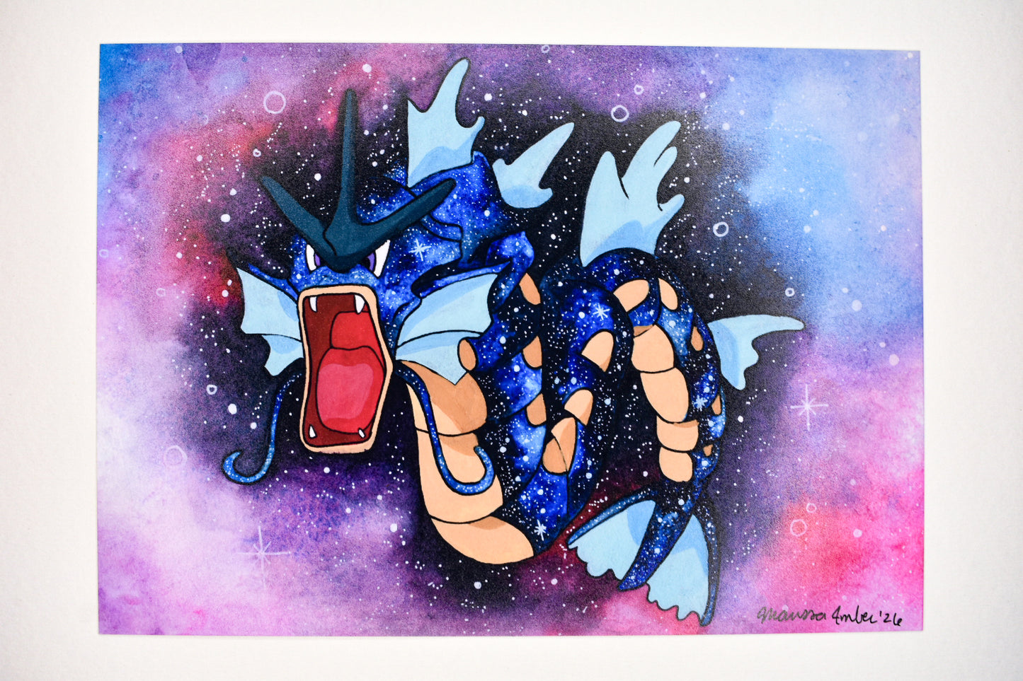 Cartoon character with a space-themed background