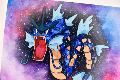 Cartoon dragon with a colorful galaxy background