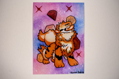 Cartoon-like creature with a red gem on a starry background