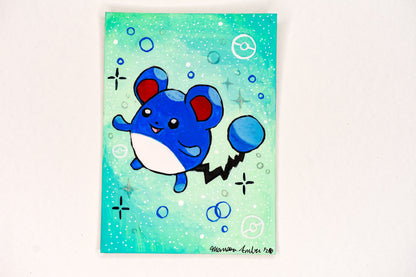 Cartoon character on a blue and green background
