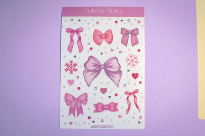 Pink Winter Holiday Bow Kiss Cut Vinyl Sticker Sheet