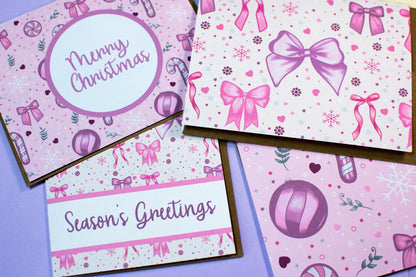 Pink Christmas Coquette Holiday Greeting Cards – Card Set Options