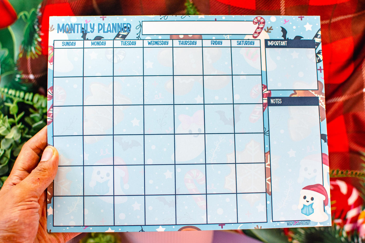 Handmade Gingerbread and Ghosts Monthly Planner Notepad | 8.5in x 11in