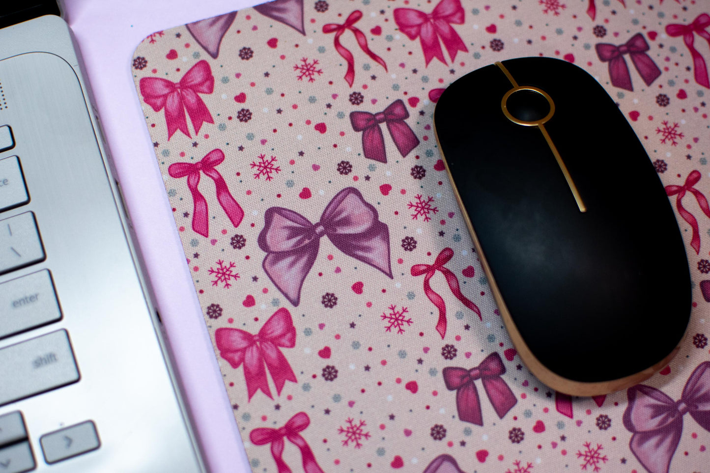 Pink Winter Holiday Bows Mouse Pad
