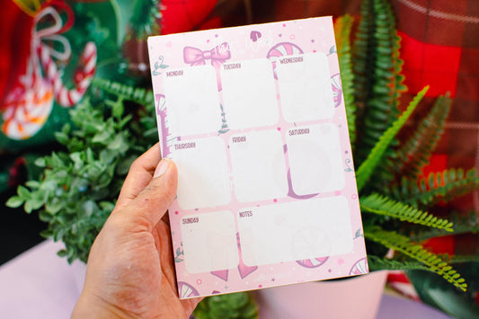 Handmade Pink Winter Holiday Coquette Weekly Planner Notepad | 5in x 7in