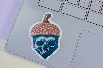 Blue Acorn Skull Die-Cut Vinyl Sticker