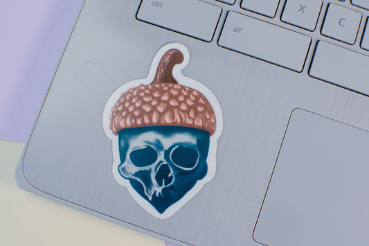 Blue Acorn Skull Die-Cut Vinyl Sticker