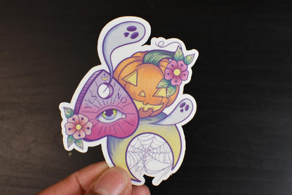 Spooky Planchette and Pumpkin Die-Cut Vinyl Sticker