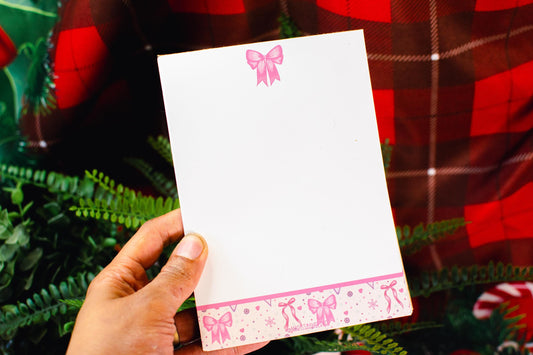 Handmade Pink Winter Holiday Bows Notepad | 5in x 7in