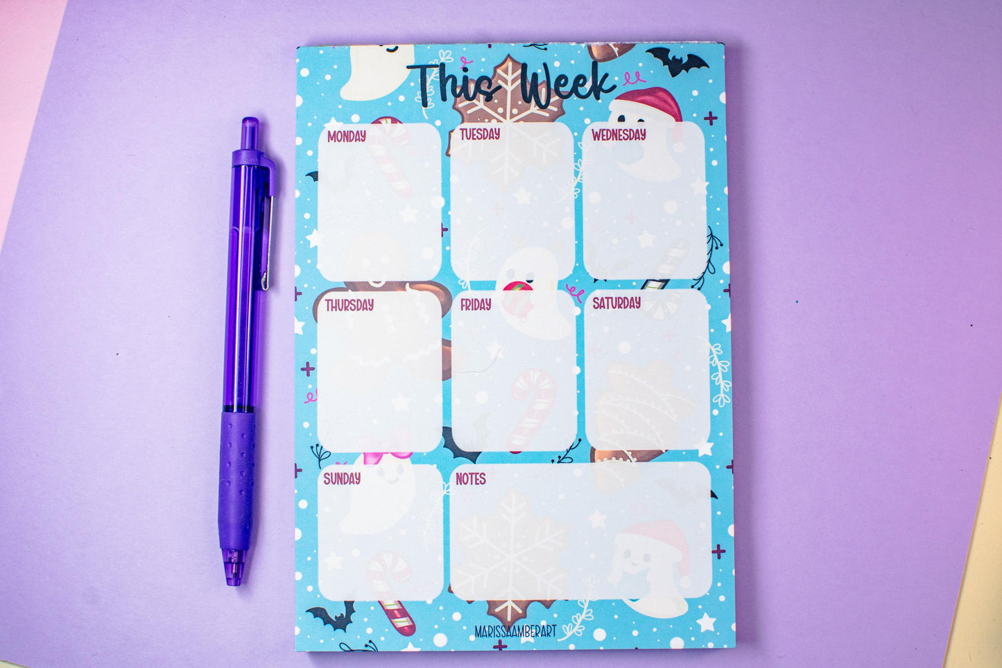 Handmade Gingerbread and Ghosts Weekly Planner Notepad | 5in x 7in