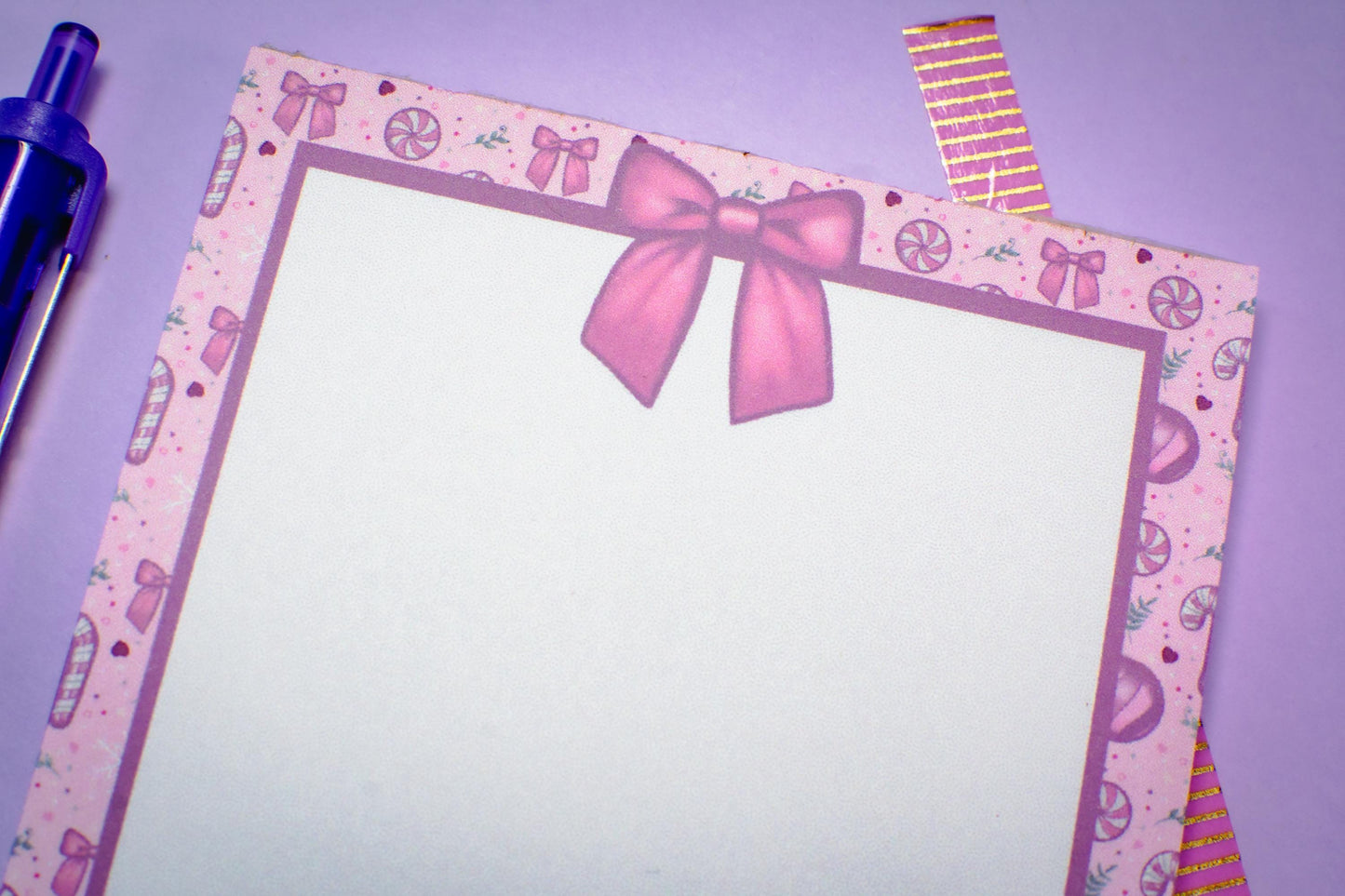 Handmade Pink Winter Holiday Coquette Blank Notepad | 4.25in x 5.5in