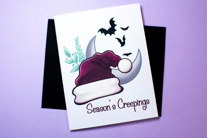 Season's Creepings Santa Hat Holiday Greeting Card
