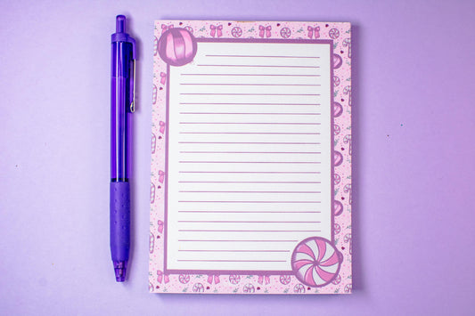 Handmade Pink Winter Holiday Coquette Lined Notepad | 4.25in x 5.5in