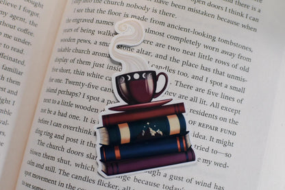 Bookish Tea Cup and Bookstack Die-Cut Vinyl Sticker