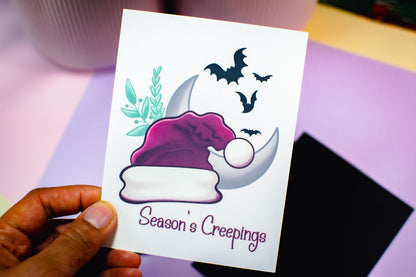Season's Creepings Santa Hat Holiday Greeting Card