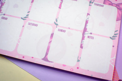 Handmade Pink Winter Holiday Coquette Weekly Planner Notepad | 5in x 7in