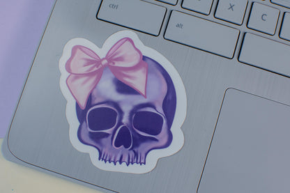 Purple Skull with a Pink Bow Die Cut Vinyl Sticker