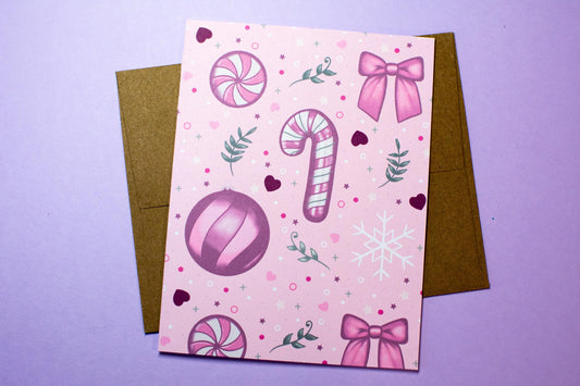 Pink Winter Holiday Coquette Holiday Greeting Card