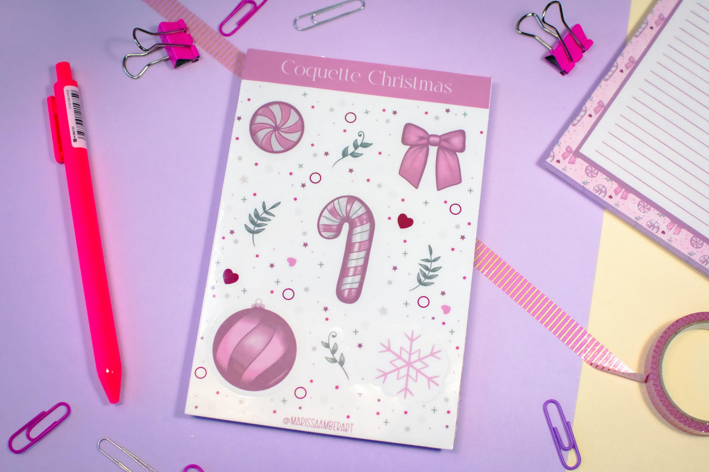 Pink Winter Holiday Coquette Kiss Cut Vinyl Sticker Sheet