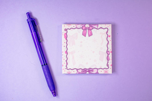 Handmade Pink Winter Holiday Bows Mini Notepad | 3in x 3in
