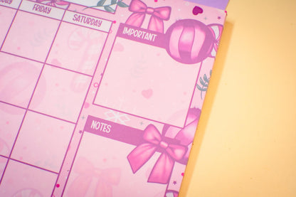 Handmade Pink Winter Holiday Coquette Monthly Planner Notepad | 8.5in x 11in