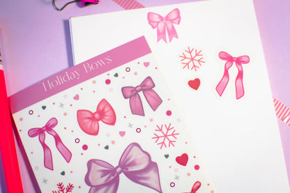 Pink Winter Holiday Bow Kiss Cut Vinyl Sticker Sheet