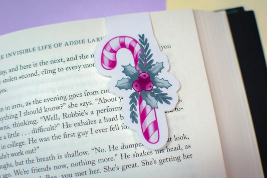 Pink Winter Holiday Coquette Candy Cane l Magnetic Bookmark