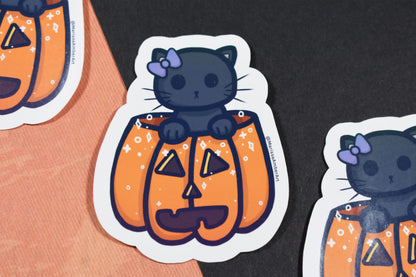Cat in Pumpkin Die-Cut Vinyl Sticker